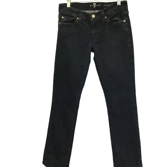 7 For All Mankind Jeans Women's Sz 27 Embellished Pocket Straight Leg Dark Wash - Picture 1 of 10